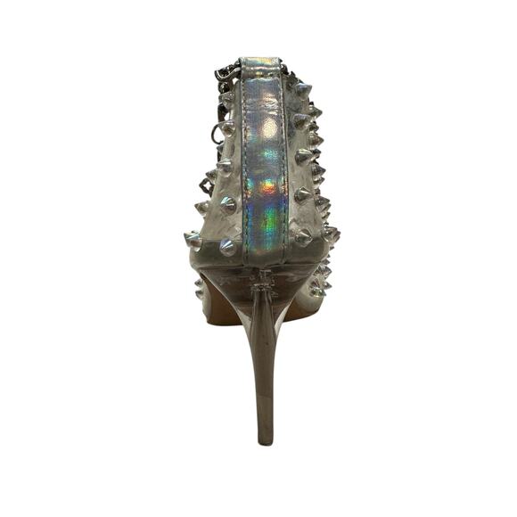 Vintage Y2K Clear Spiked Pumps Stiletto Heels Ankle Chain Pointed Toe 8.5 Glam - Picture 5 of 7